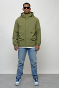 Оптом Куртка молодежная мужская весенняя с капюшоном зеленого цвета 7311Z в Астане