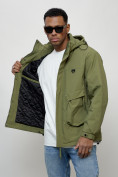 Оптом Куртка молодежная мужская весенняя с капюшоном зеленого цвета 7311Z, фото 10