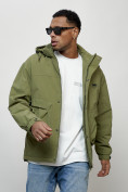 Оптом Куртка молодежная мужская весенняя с капюшоном зеленого цвета 7311Z в Тольятти, фото 12