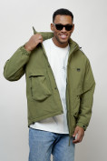 Оптом Куртка молодежная мужская весенняя с капюшоном зеленого цвета 7311Z в Перми, фото 13