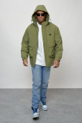 Оптом Куртка молодежная мужская весенняя с капюшоном зеленого цвета 7311Z, фото 14