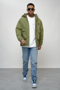 Оптом Куртка молодежная мужская весенняя с капюшоном зеленого цвета 7311Z, фото 15