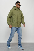 Оптом Куртка молодежная мужская весенняя с капюшоном зеленого цвета 7311Z в Волгоградке, фото 3