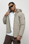 Оптом Куртка молодежная мужская весенняя с капюшоном бежевого цвета 7312B, фото 5