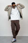 Оптом Куртка молодежная мужская весенняя с капюшоном бежевого цвета 7312B, фото 6