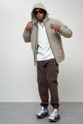 Оптом Куртка молодежная мужская весенняя с капюшоном бежевого цвета 7312B, фото 7