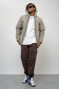 Оптом Куртка молодежная мужская весенняя с капюшоном бежевого цвета 7312B, фото 8