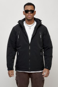Оптом Куртка молодежная мужская весенняя с капюшоном черного цвета 7312Ch в Оренбурге