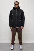 Оптом Куртка молодежная мужская весенняя с капюшоном черного цвета 7312Ch в Самаре, фото 14