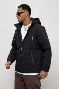 Оптом Куртка молодежная мужская весенняя с капюшоном черного цвета 7312Ch в Астане, фото 2