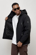 Оптом Куртка молодежная мужская весенняя с капюшоном черного цвета 7312Ch в Уфе, фото 4