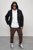Оптом Куртка молодежная мужская весенняя с капюшоном черного цвета 7312Ch в Астане, фото 9