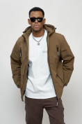 Оптом Куртка молодежная мужская весенняя с капюшоном коричневого цвета 7312K, фото 10