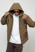 Оптом Куртка молодежная мужская весенняя с капюшоном коричневого цвета 7312K в Перми, фото 11