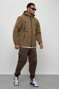 Оптом Куртка молодежная мужская весенняя с капюшоном коричневого цвета 7312K, фото 3
