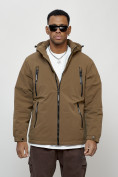 Оптом Куртка молодежная мужская весенняя с капюшоном коричневого цвета 7312K в Тюмени, фото 5