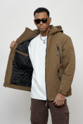 Оптом Куртка молодежная мужская весенняя с капюшоном коричневого цвета 7312K, фото 8