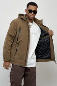Оптом Куртка молодежная мужская весенняя с капюшоном коричневого цвета 7312K в Уфе, фото 9