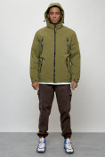 Оптом Куртка молодежная мужская весенняя с капюшоном цвета хаки 7312Kh, фото 10