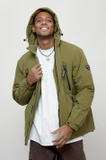Оптом Куртка молодежная мужская весенняя с капюшоном цвета хаки 7312Kh, фото 13