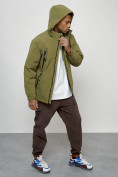 Оптом Куртка молодежная мужская весенняя с капюшоном цвета хаки 7312Kh, фото 14