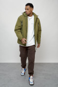 Оптом Куртка молодежная мужская весенняя с капюшоном цвета хаки 7312Kh, фото 15