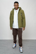 Оптом Куртка молодежная мужская весенняя с капюшоном цвета хаки 7312Kh, фото 16