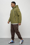 Оптом Куртка молодежная мужская весенняя с капюшоном цвета хаки 7312Kh в Омске, фото 2