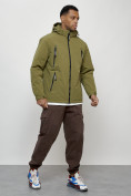 Оптом Куртка молодежная мужская весенняя с капюшоном цвета хаки 7312Kh в Самаре, фото 3
