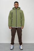 Оптом Куртка молодежная мужская весенняя с капюшоном зеленого цвета 7312Z в Уфе