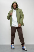 Оптом Куртка молодежная мужская весенняя с капюшоном зеленого цвета 7312Z в Астане, фото 14