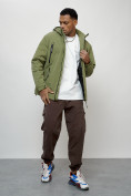 Оптом Куртка молодежная мужская весенняя с капюшоном зеленого цвета 7312Z, фото 16