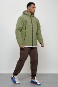 Оптом Куртка молодежная мужская весенняя с капюшоном зеленого цвета 7312Z в Волгоградке, фото 3
