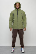 Оптом Куртка молодежная мужская весенняя с капюшоном зеленого цвета 7312Z в Перми, фото 5