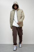 Оптом Куртка молодежная мужская весенняя с капюшоном бежевого цвета 7317B, фото 12
