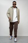 Оптом Куртка молодежная мужская весенняя с капюшоном бежевого цвета 7317B, фото 13