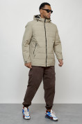 Оптом Куртка молодежная мужская весенняя с капюшоном бежевого цвета 7317B, фото 3