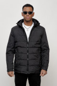 Оптом Куртка молодежная мужская весенняя с капюшоном черного цвета 7317Ch в Уфе, фото 2