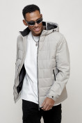 Оптом Куртка молодежная мужская весенняя с капюшоном светло-серого цвета 7317SS, фото 10