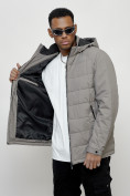 Оптом Куртка молодежная мужская весенняя с капюшоном серого цвета 7317Sr в Уфе, фото 15