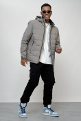Оптом Куртка молодежная мужская весенняя с капюшоном серого цвета 7317Sr, фото 9