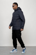 Оптом Куртка молодежная мужская весенняя с капюшоном темно-синего цвета 7317TS в Кемерово, фото 2
