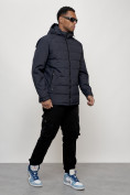 Оптом Куртка молодежная мужская весенняя с капюшоном темно-синего цвета 7317TS, фото 3