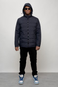 Оптом Куртка молодежная мужская весенняя с капюшоном темно-синего цвета 7317TS, фото 5