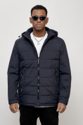 Оптом Куртка молодежная мужская весенняя с капюшоном темно-синего цвета 7317TS, фото 6