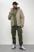 Оптом Куртка молодежная мужская весенняя с капюшоном бежевого цвета 7322B в Кемерово, фото 12