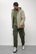 Оптом Куртка молодежная мужская весенняя с капюшоном бежевого цвета 7322B, фото 13