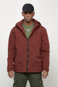 Оптом Куртка молодежная мужская весенняя с капюшоном бордового цвета 7322Bo в Перми