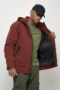 Оптом Куртка молодежная мужская весенняя с капюшоном бордового цвета 7322Bo, фото 15