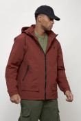 Оптом Куртка молодежная мужская весенняя с капюшоном бордового цвета 7322Bo в Перми, фото 3